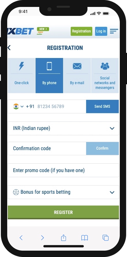 1xbet registration on iPhone