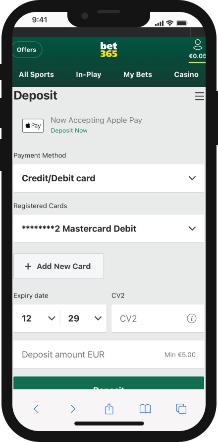 Depositing in bet365 mobile version