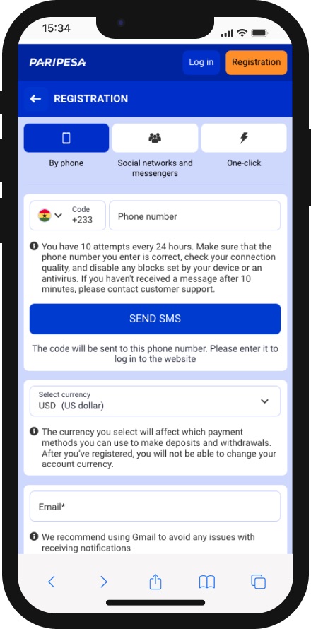 Paripesa mobile registration
