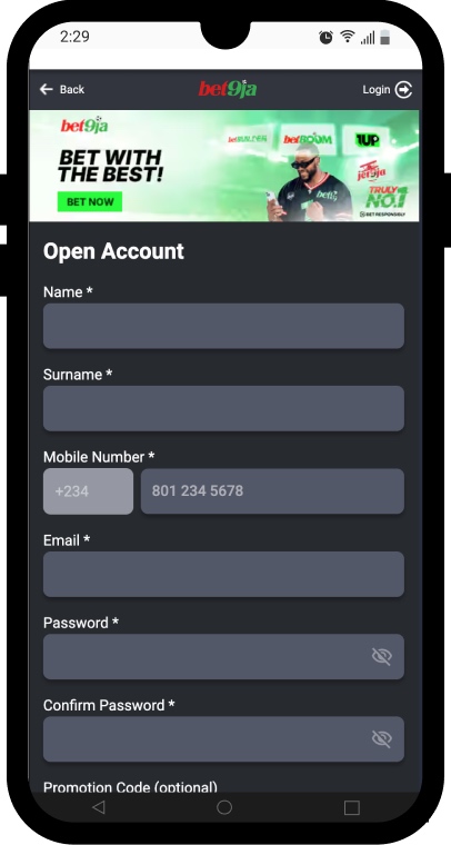 Bet9ja mobile registration