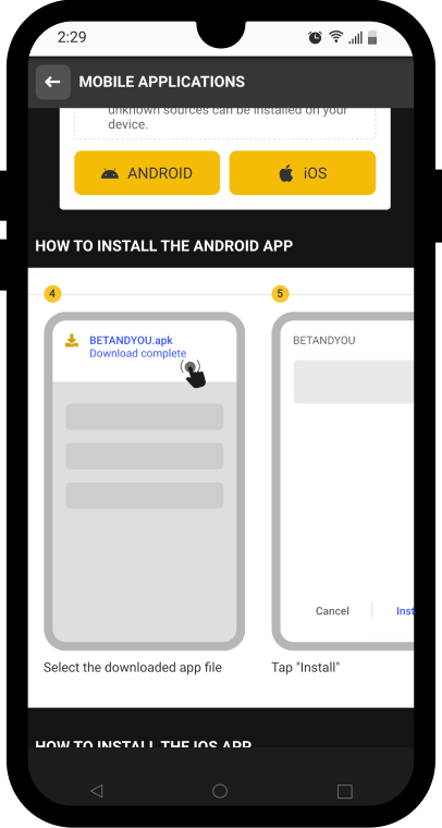 Install the betandyou apk file