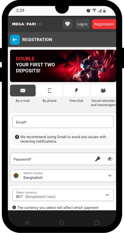 Megapari registration mobile with sports bonus