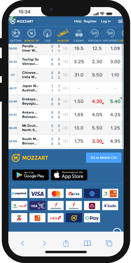 Mozzart payment methods and sportsbook for users from Nigeria