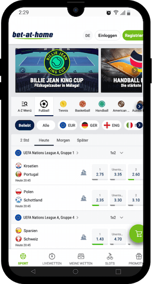 Mobile Ansicht der Startseite von bet-at-home
