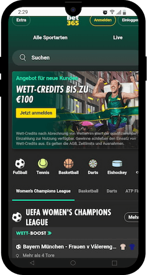 Screenshot von der Startseite des Wettanbieters bet365