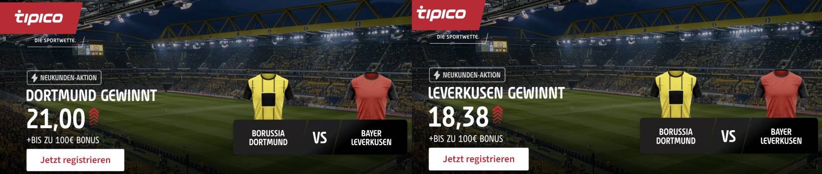 Tipico erhöht die Quoten zum Spiel Dortmund gegen Leverkusen