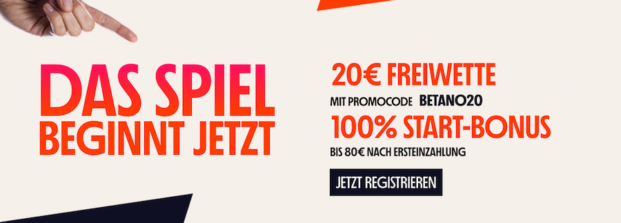 Sichere dir 20€ gratis Guthaben mit dem Code "BETANO20"