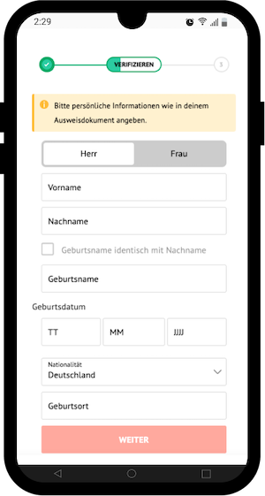 Zweiter Schritt der Oddset Registrierung