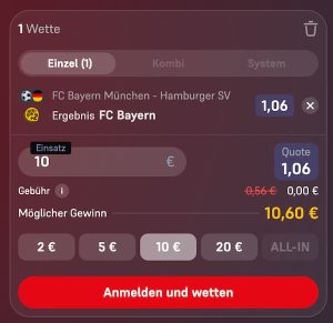 Winamax Wettabgabe zu Bayern HSV