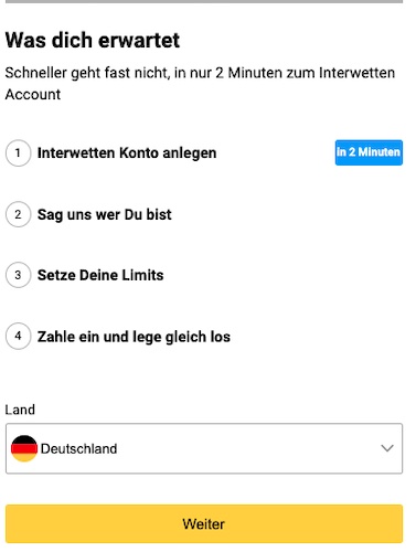 Der erste Schritt bei der Interwetten Registrierung