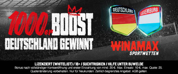 1000% Boost bei Winamax zu Deutschland - Luxemburg