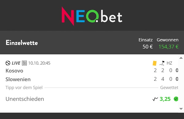 Unser Gewinn der Woche - das Unentschieden bei Kosovo vs. Slowenien