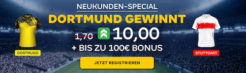 Dortmund besiegt Stuttgart zu Quote 10 bei Merkur Bets