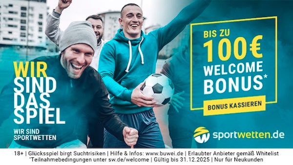 100% bis 100€ sportwetten.de Bonus für Neukunden