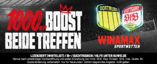1000 % bessere Quote bei Winamax auf Treffer von Dortmund und Stuttgart