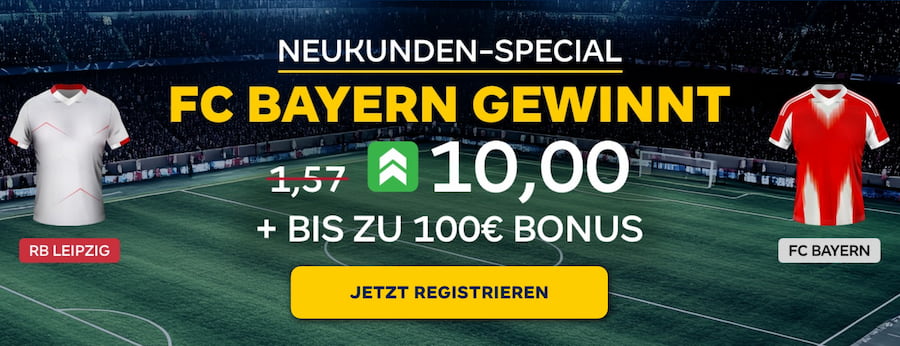 Quote 10.0 bei Merkur Bets auf Bayern besiegt Leipzig dank Quotenboost