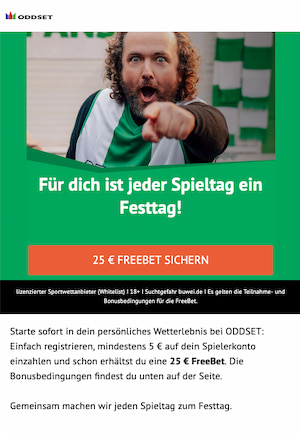25€ Oddset Freebet nach der Registrierung