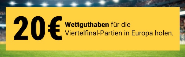 Bei Interwetten anmelden und 20€ Guthaben zum CL-Viertelfinale sichern