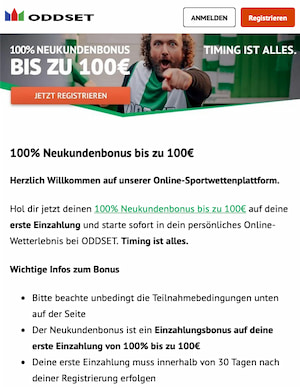 Anmeldung mit Oddset Promo Code
