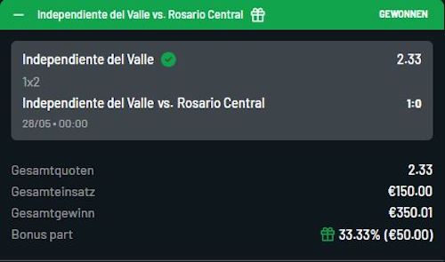 Gewinner-Schein bei Daznbet zu Valle - Rosario