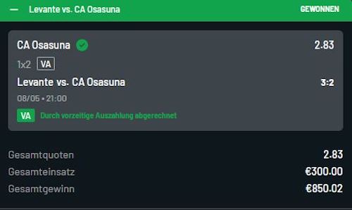 Vorzeitige Auszahlung bei DAZN Bet beim Match Levante - Osasuna