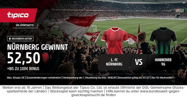 Tipico Quotenboost zu Nürnberg vs Hannover
