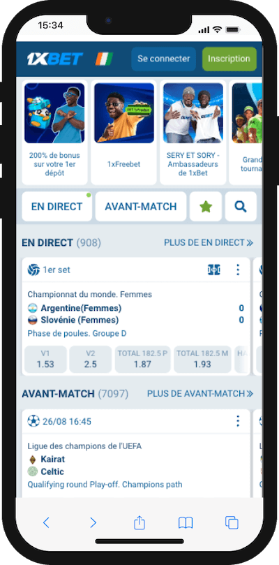 1xbet version mobile sur smartphone