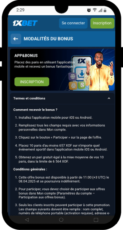 promo 1xbet pour parier avec l app