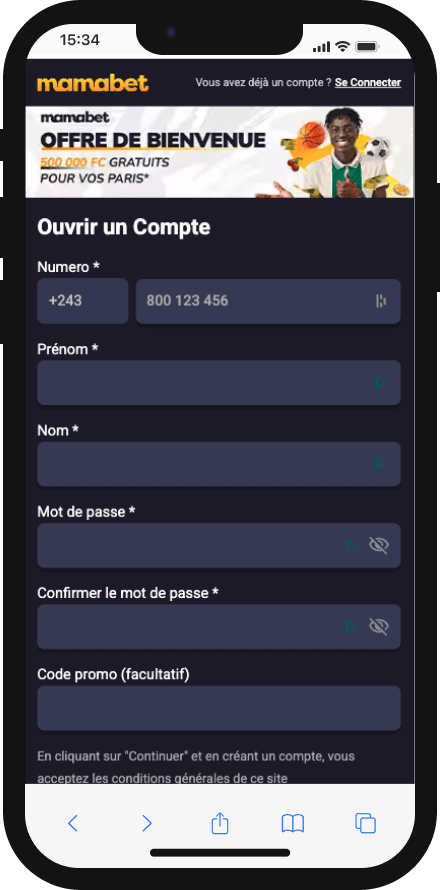 inscription mamabet sur telephone