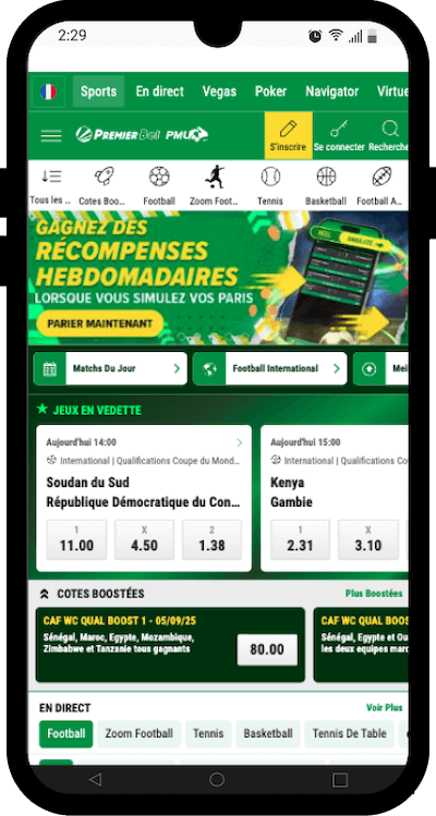 premier bet version mobile sur smartphone