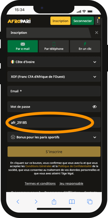 afropari inscription avec code promo