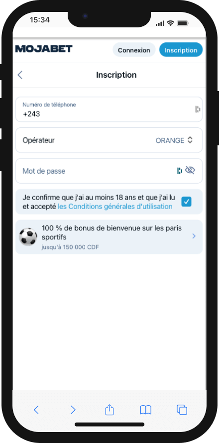mojabet inscription sur smartphone