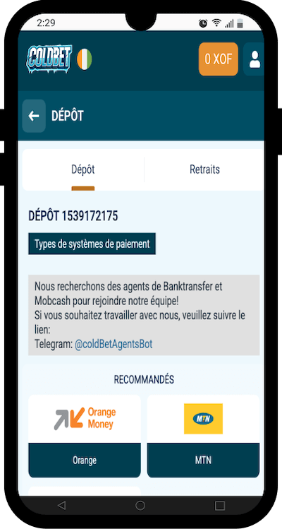paiements sur coldbet