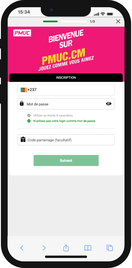 pmuc inscription sur smartphone