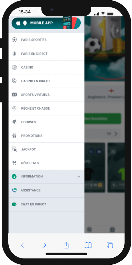 menu 22bet sur iphone version mobile