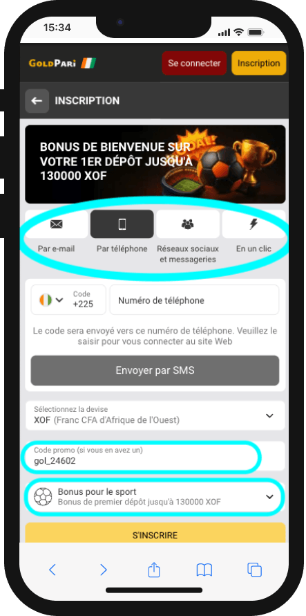 inscription goldpari avec code promo