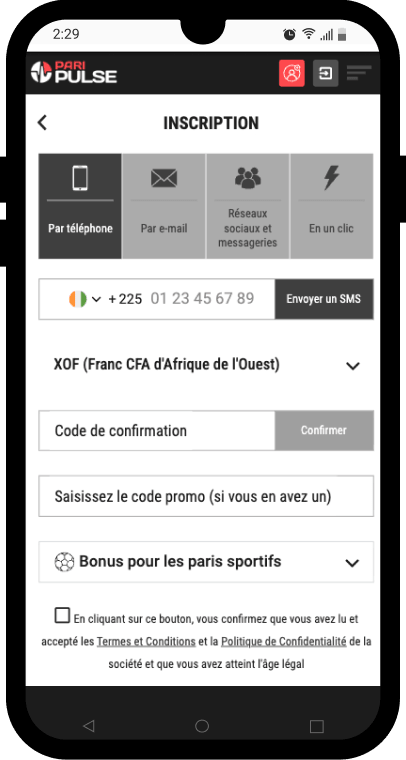 inscription paripulse sur smartphone