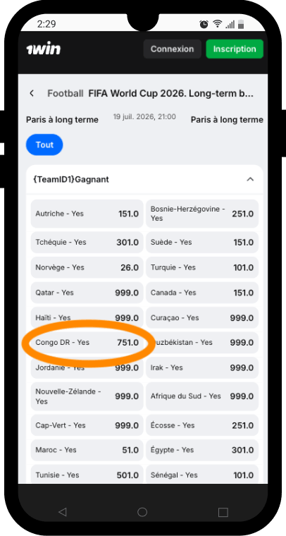 cotes rdc vainqueur cdm 2026