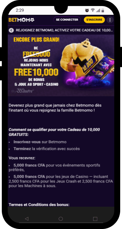 bonus betmomo de bienvenue
