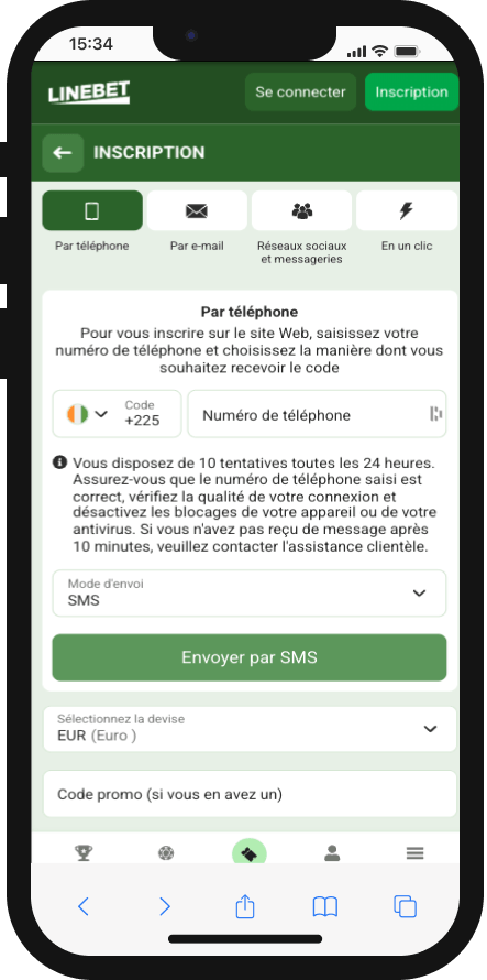 inscription linebet sur smartphone