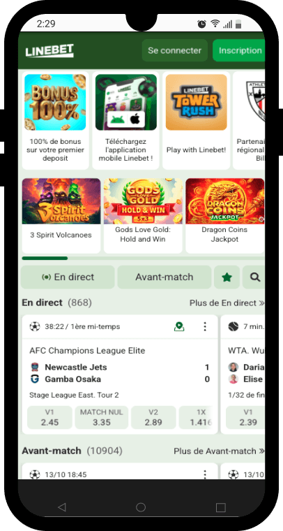 version mobile du site linebet