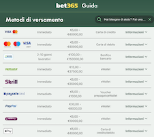 metodi di pagamento bet365