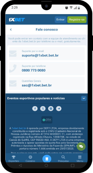 1xbet brasil contato